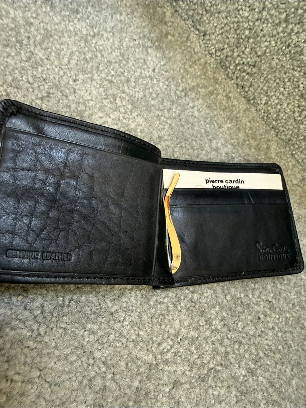 Rare Vintage Pierre Cardin Boutique Black Leather Money Clip Wallet